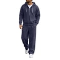 thumbnail image 5 of Babcutegg Mens Outfit Set 2-Piece Zip Up Hooded Sweatshirt and Pants Fall Casual Athletic Clothes Navy Size 2XL, 5 of 6