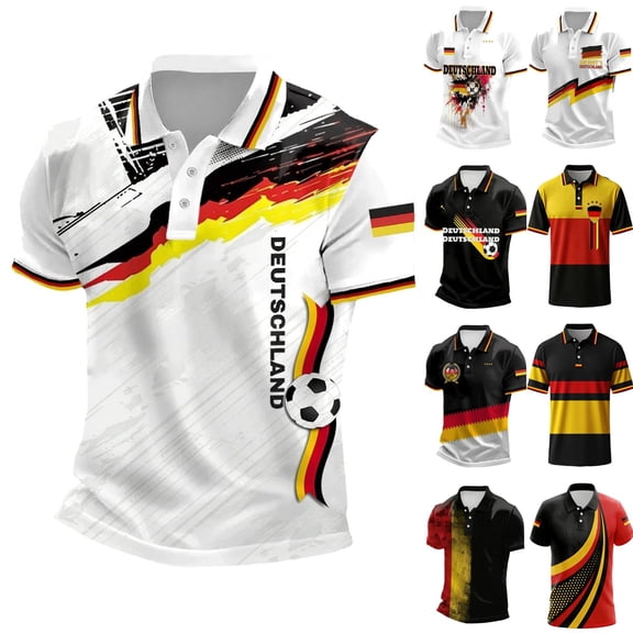 Soccer Cup 2026 Polo Shirt for Men, Short Sleeve Button Collar Deutschland Jersey Tee with German Flag Print - Breathable Summer Fan Top for Match Day & Casual Wear Beige L
