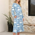 thumbnail image 4 of Women's Christmas Printed Fashionable Loose Round-Neck Dress for Casual Comfort and Holiday Festivities with Vintage Print,Sky Blue,2XL, 4 of 5
