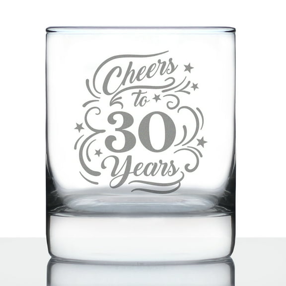 Bevvee Whiskey Rocks Glass 10.25 oz Cheers 30 Years Gifts for 30th Birthday Celebrations Glassware & Drinkware