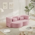 thumbnail image 3 of Convertible Futon Sofa Bed,Modern Floor Sofa with 2 Pillows,Teddy Fabric Foam-Filled Sleeper Sofa Bed,15" Full Size Folding Mattress for Living Room,Guest Bed,Playroom,Pink, 3 of 9