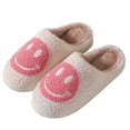 thumbnail image 1 of Pantuflas con cara sonriente fpr para mujer, pantuflas con cara feliz, pantuflas retro de felpa suave y cálidas, pantuflas acogedoras para interiores y exteriores con espuma viscoelástica, 1 of 5