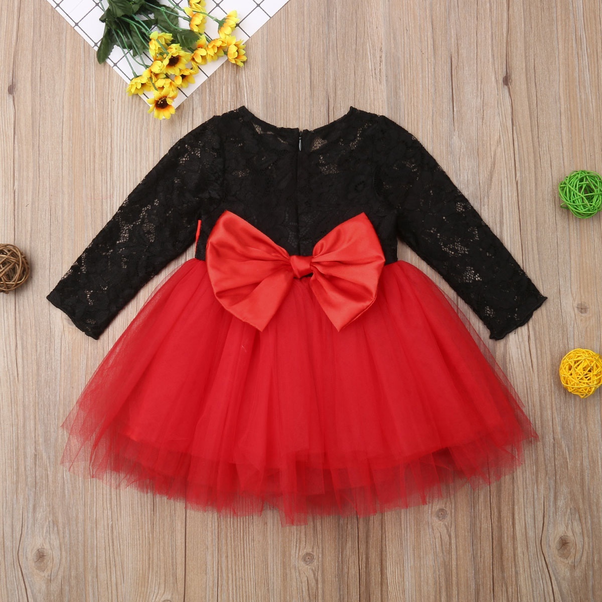 Toddler Girl Long Sleeve Lace Tulle Big Bow Back Tutu Princess Dress