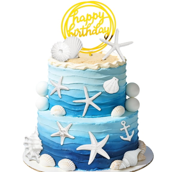 Under the Sea Birthday Cake Decorations - 17PCS Ocean Theme Set for Beach, Pool, Tropical Party Decor