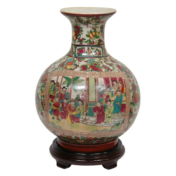 Oriental Furniture 12" Rose Medallion Porcelain Vase