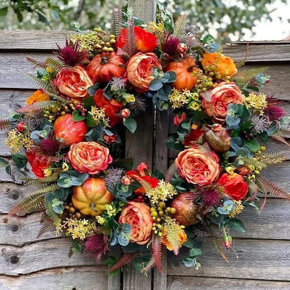 Halloween Fall Front Door Wreaths, Hydrangea Peony Pumpkin Wreath Harvest Decor, Twig-Base Autumn Wreath, Thanksgiving Farmhouse Decor for Indoor Outdoor Seasonal Gift