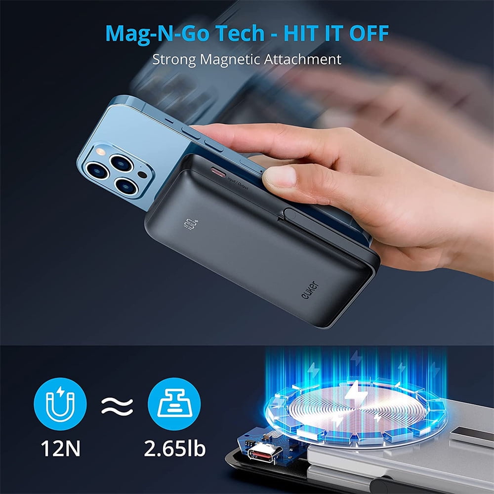 Wireless Portable Charger Magnetic Power Bank 10000mAh, Foldable USB-C 7.5W  Fast Charging