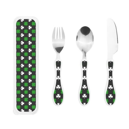 

3 Piece Children S Knife Fork And Spoon Stainless Steel Tableware Christmas Halloween Family Dinner Kindergarten Outdoor Picnic Birthday Clover Saint St. Patrick S Day Clover Lucky Green