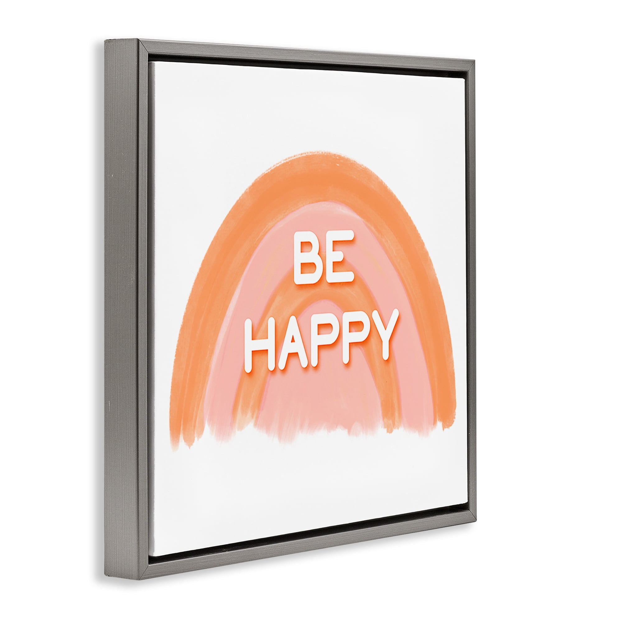 Stupell Industries Orange Be Happy Text & Numbers Painting Gray Floater Framed Canvas Art Print Wall Art, 25 x 25