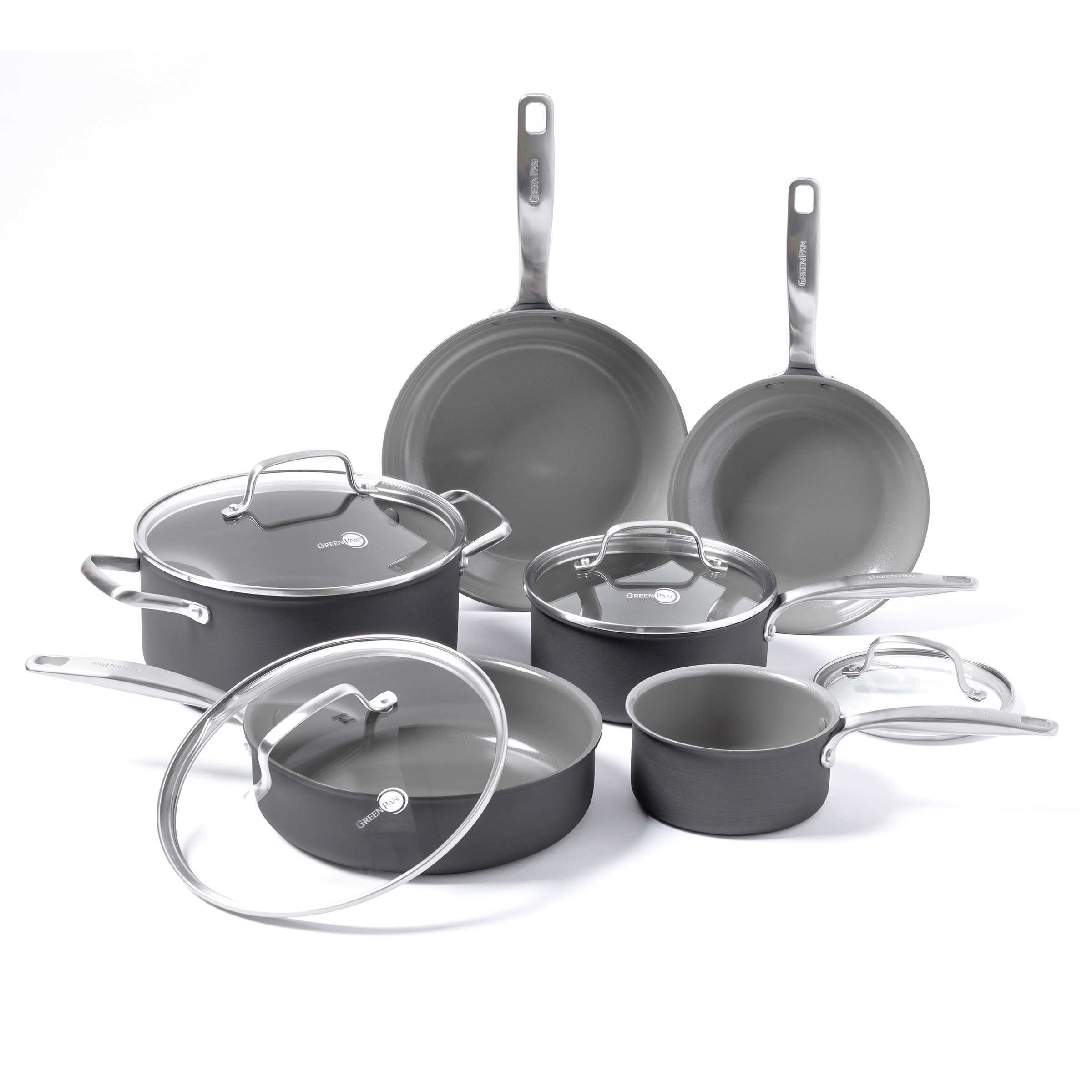 GreenPan Chatham Healthy Ceramic NonStick 10 Piece Cookware Set, Gray