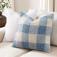 thumbnail image 3 of decorUhome 16x16 Inch Pack of 2 Boho Plaid Textured Pillow Covers for Couch Sofa Bedroom, Farmhouse Neutral Pillowcases for Home Decor, Dusty Blue, 3 of 9