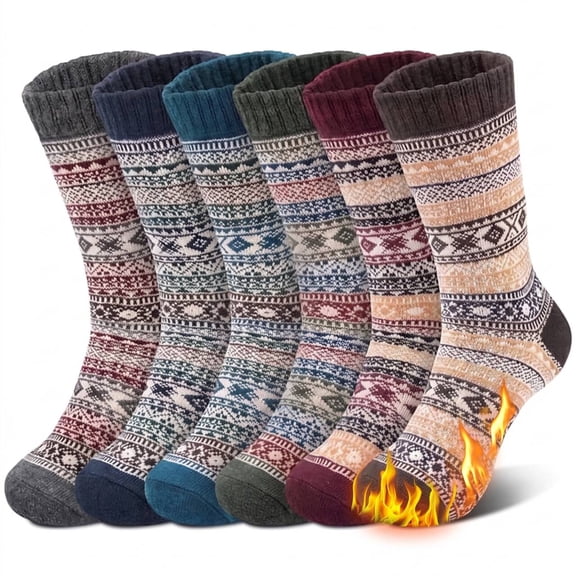 Loritta 6 Pairs Mens Wool Socks , Warm Cozy Boot Winter Thermal Socks for Men, Size 6-12