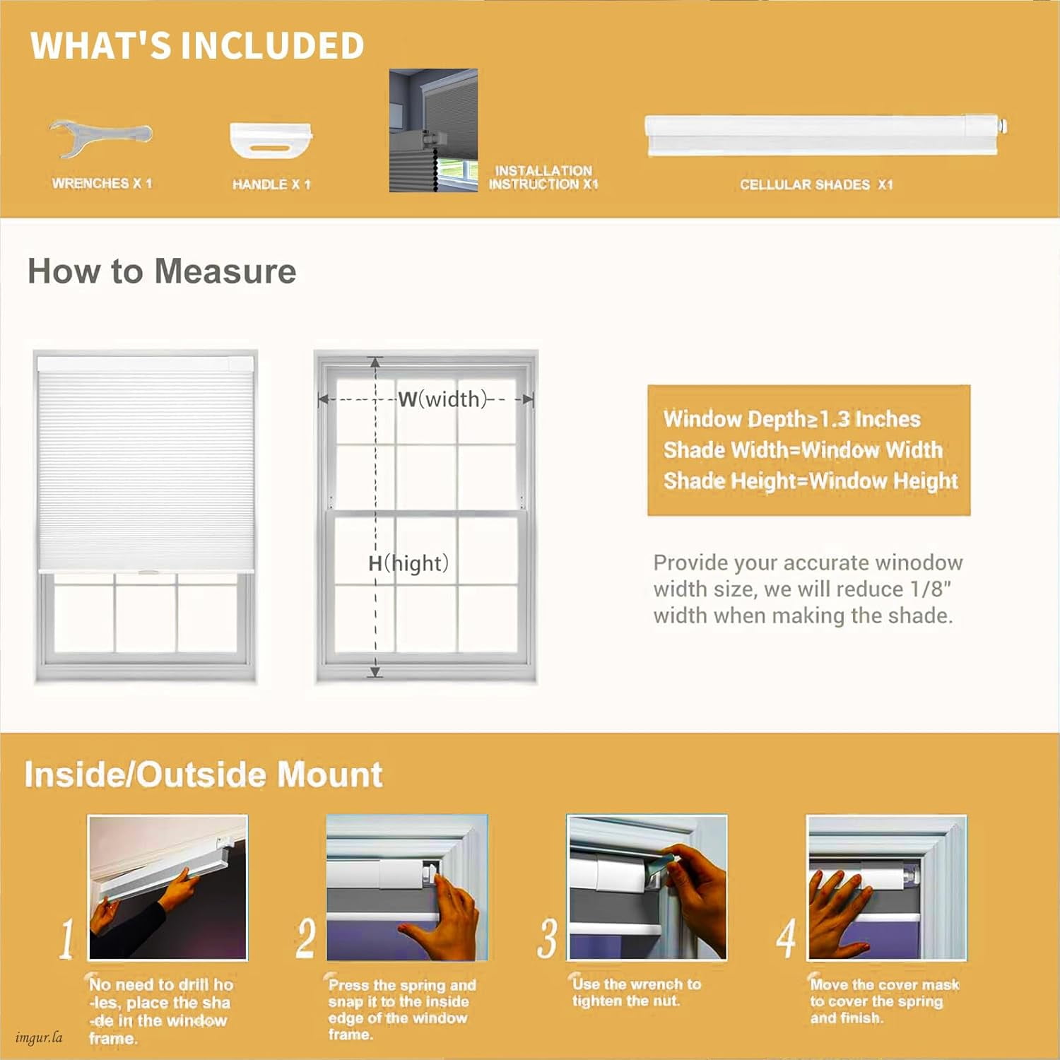 No Drill No Tools Cellular Shades Top Down Bottom Up Honeycomb Blinds Blackout Cordless Window Blinds Easy to Install Cellular Shade for Windows,Blackout Light Gray,32.5" W x 48" H