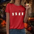 thumbnail image 5 of idosla Halloween T-Shirt for Women Cute Cat Graphic Print Tee Shirt Solid Color Vintage Short Sleeve Casual Loose Fall (Red, XL), 5 of 9