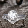 thumbnail image 3 of Diamond Moissanite Engagement Ring Set 3.75 Carat 10mm Round Cut Wedding Bands 10k White Gold Curved Chevron V Matching, 3 of 6