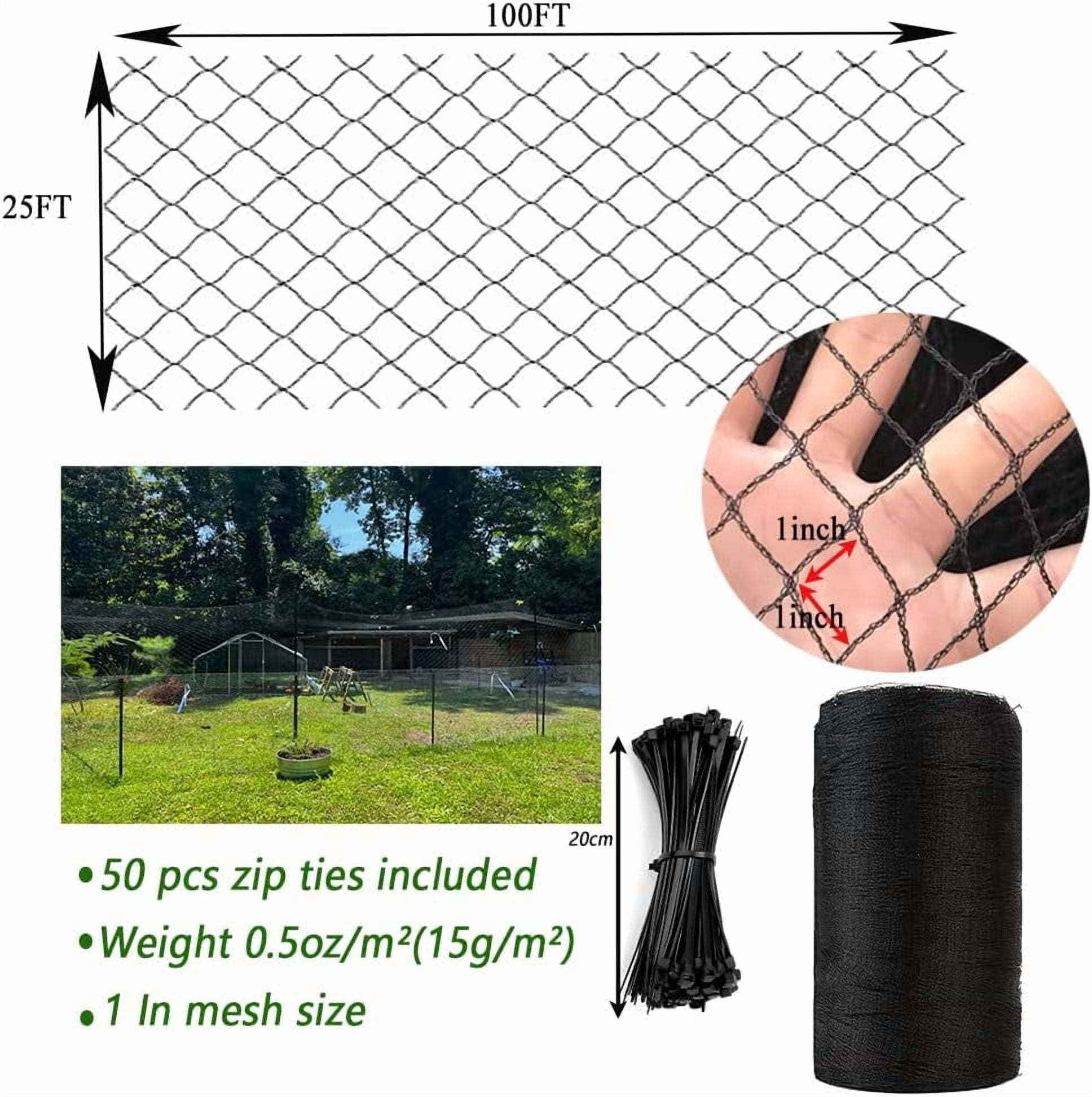 Bird Netting for Chicken Coop, 25X100 FT Poultry Netting for Chicken Run Roof Cover, Against Hawk, Predators, 1 in Mesh Woven Garden Netting for Plants, Vegetables, Fruit Trees Protection