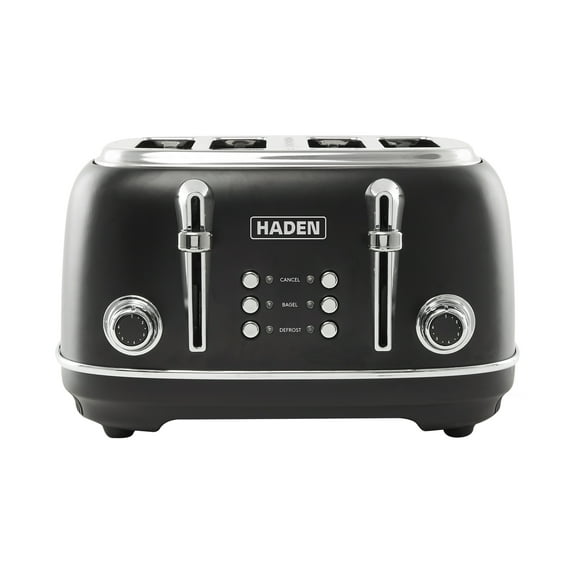 Open Box Haden 4 Slice Wide Slot Toaster with Removable Crumb Tray,Black/Chrome