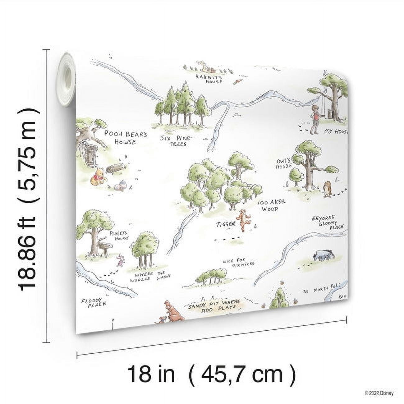 RoomMates Multi, Winnie The Pooh 100 Acre Wood Map Wallpaper