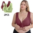 thumbnail image 2 of OWUUcdse Womens Wireless Front Closure Bras, Stretchy 2PC Lightweight Seamless Women's Bralette Wine Size 34, 2 of 9