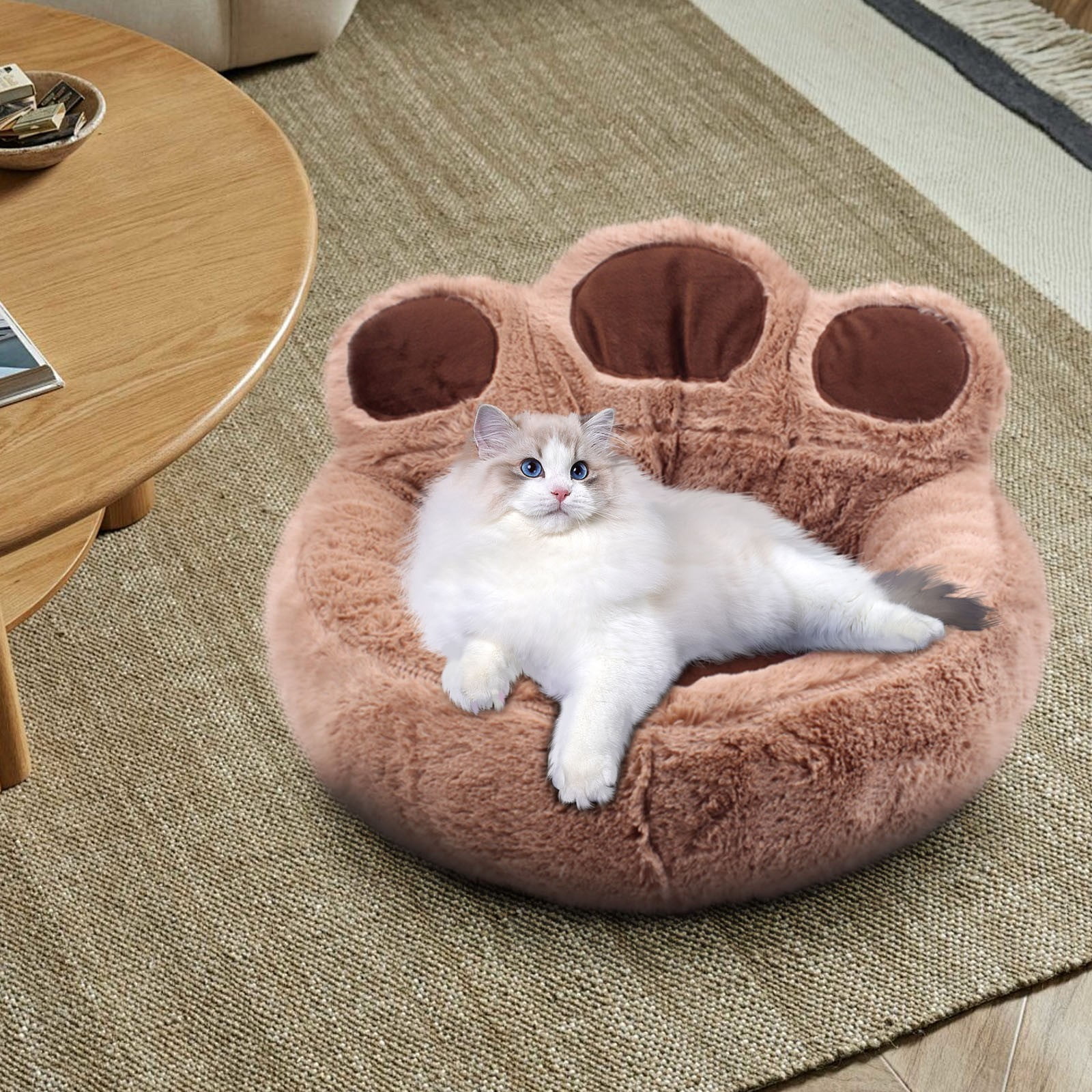 SIYTUAU Brown Panda Paw Cat Bed With Plush Material And Compact Design Brown Cloth 40 45Cm 1 Piece Pet Mat For Small Animals Brown