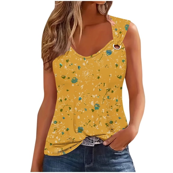 Tank Top Women Casual V Neck Camis Tops Retro Print Wide Straps Sleeveless Tee Shirts Blouses Cotton Ladies Casual Loose Summer Vests Tops Lounge Women's Fashion Printed Going Out