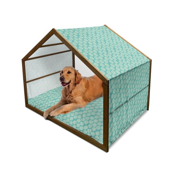 Floral Pet House, Abstract Motifs Inspired by Rural Woodland Nature Modern Foliage Design, Outdoor & Indoor Portable Dog Kennel with Pillow and Cover, 5 Sizes, Turquoise and Cream, by Ambesonne