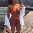 thumbnail image 3 of EGNMCR Bikini Set Women's Fashion Leopard Print Bikini Three-Point Strap Split Swimsuit, 3 of 9