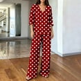 thumbnail image 4 of Women's Summer Polka Dot Printed 2 Piece Loungewear V Neck Long Sleeve Top & Loose Wide Leg Long Pants with Pockets Soft Casual Matching Pajama Set Red, 4 of 6