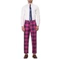 thumbnail image 2 of INSPIRE CHIC Men's Pants Plaid Casual Regular Fit Flat Front Stretch Checked Trousers 28 Rose Red, 2 of 7