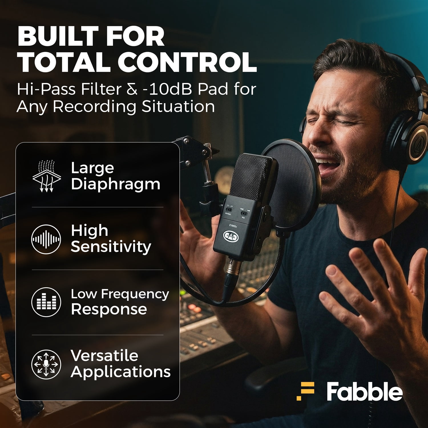 CAD Audio E100Sx Large Diaphragm Supercardioid Condenser Microphone Bundle with CAD Acousti-Shield AS12 Reflection Shield, 10ft XLR Cable, Pop Filter, and Custom Shockmount