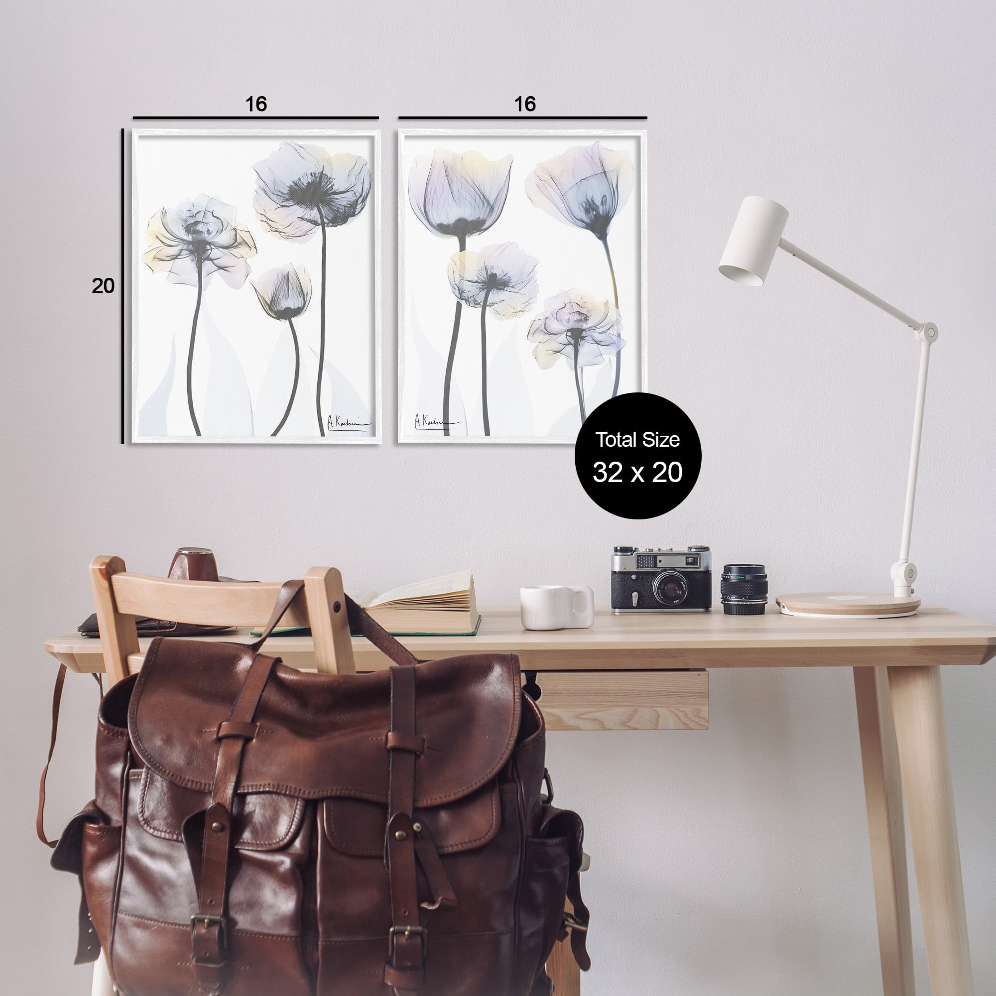 Stupell Industries Modern X-Ray Blooms Botanical & Floral Photography White Framed Art Print Wall Art, 16 x 20, Set of 2