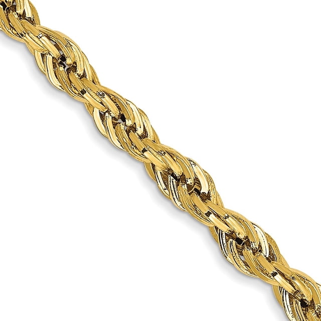 Diamond2Deal 14K Yellow Gold 3mm Semi Solid Rope Chain Necklace for Women 24"