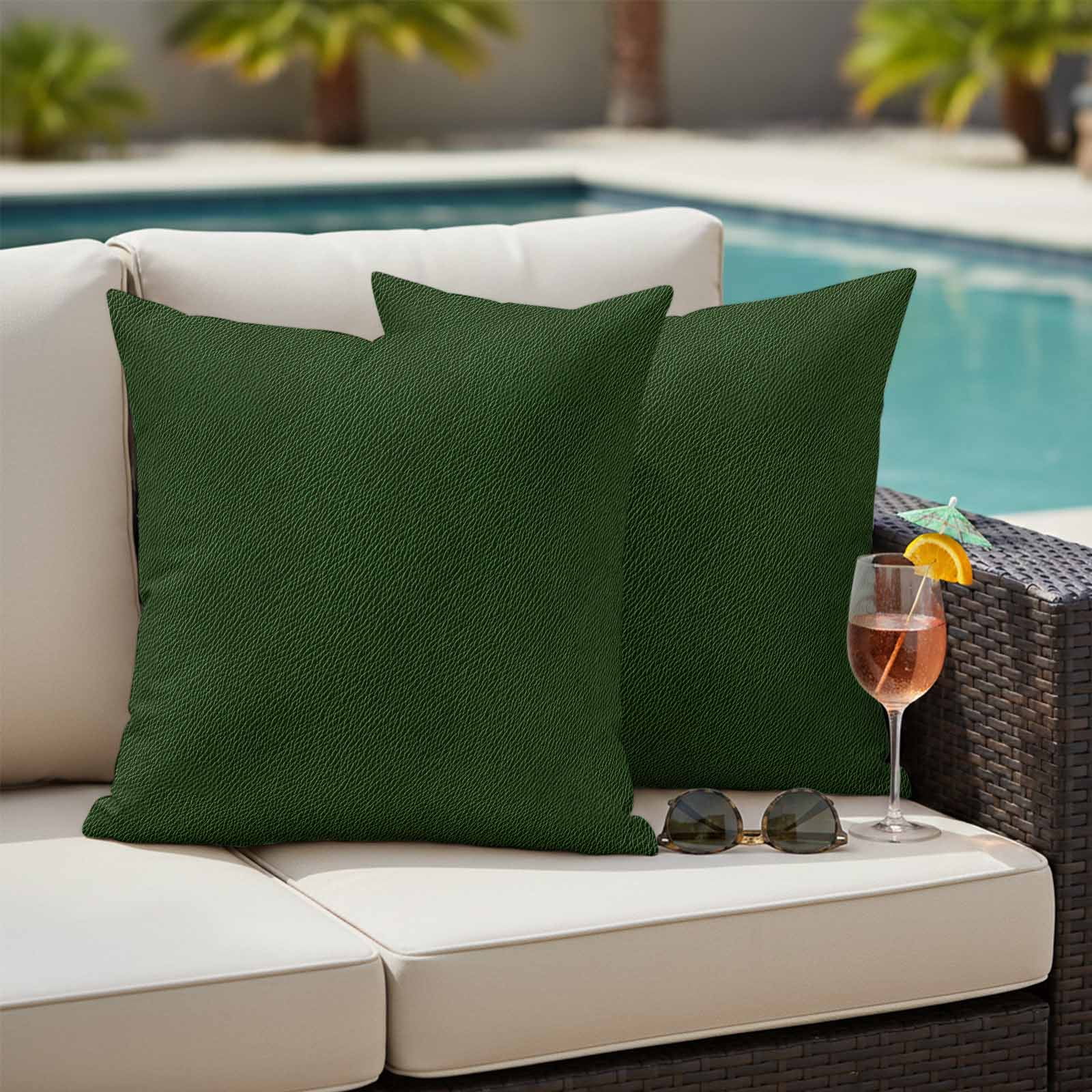 Solid Dark Green Outdoor Waterproof Pillow Covers, Retro Minimalism Abstract Denim Texture Decorative Square Throw Pillowcase Sofa Cushion Sham for Patio/Couch/Chair, 18"x18" 2 Pack