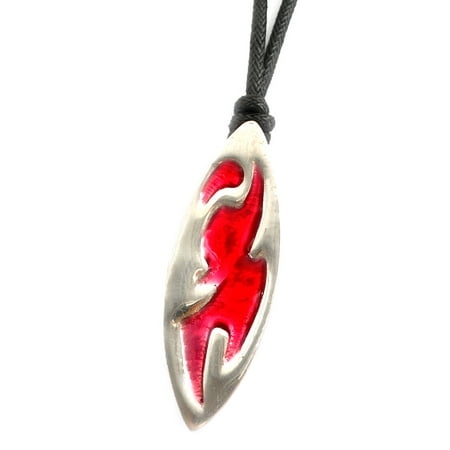 - Red Abstract Surfboard Silver Pewter Charm Necklace Pendant Jewelry With Cotton Cord
