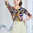 thumbnail image 5 of Multicolored Print Adult Elbow Length Dance Tops Clothes For Ladies For Tango Rumba Cha Cha Cha Pasodoble Dance, 5 of 5