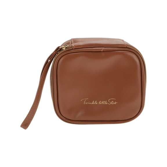 Unique Bargains 1 Pc Portable Square Shaped Makeup Bag for Travel Brown PU