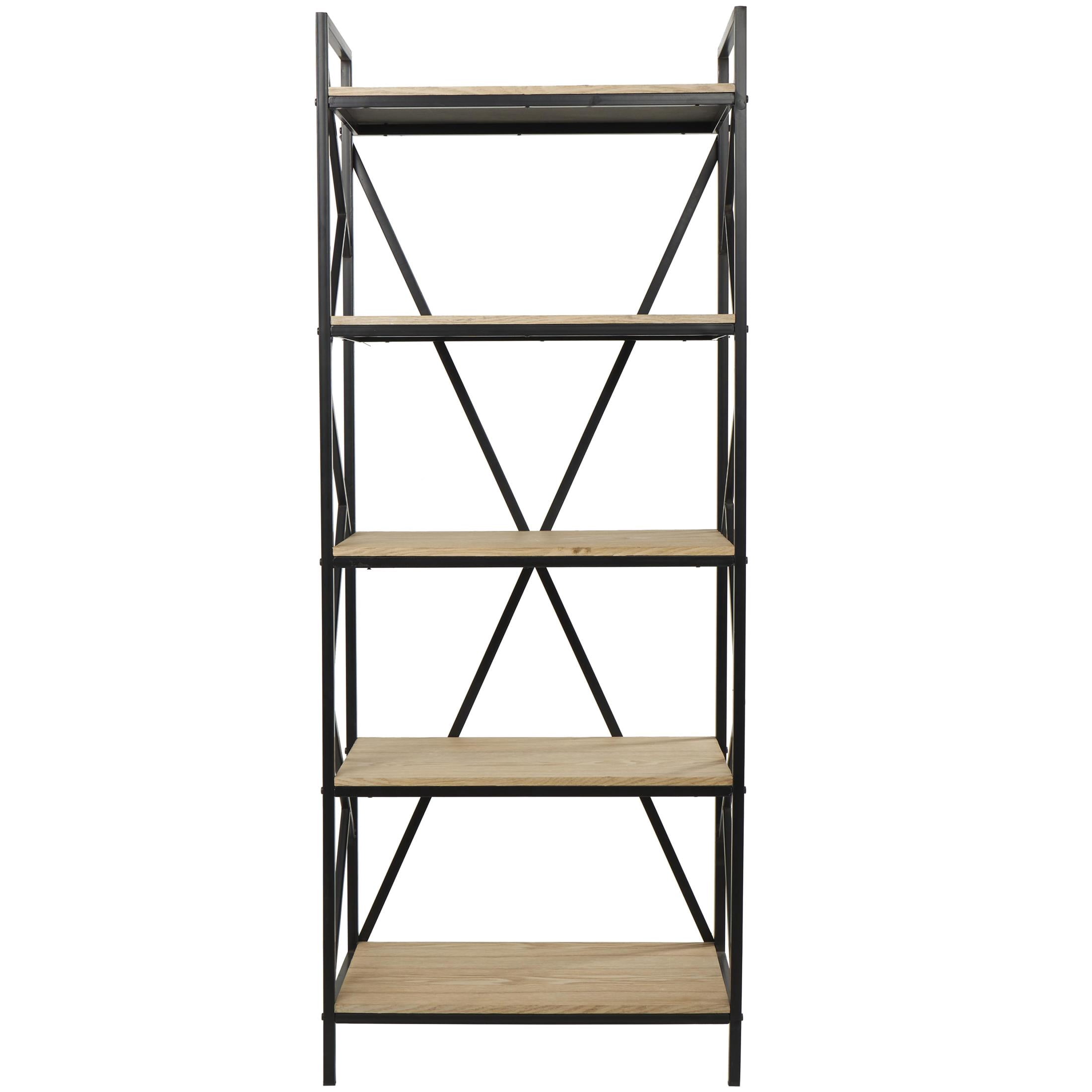 DecMode 29" x 74" Brown Wood 5-Tier Shelving Unit with Black Metal Frame, 1-Piece