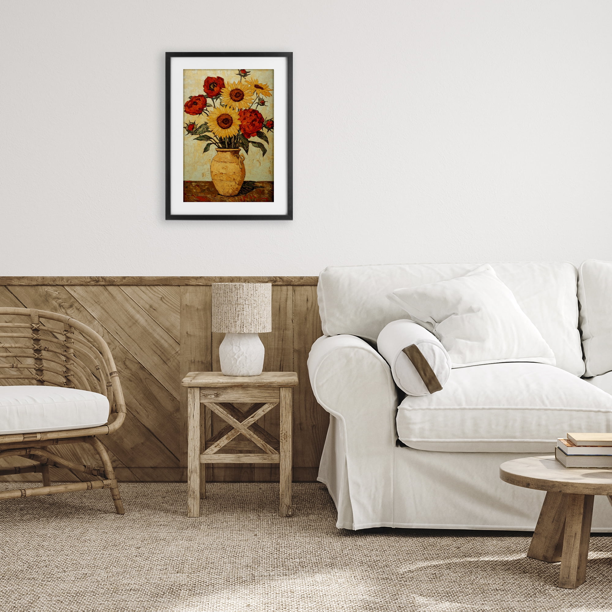 Rustic Flower Display Black Framed Print Under Glass, design by Petal Prints Design