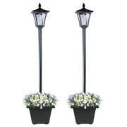 63 Vintage Solar Lamp Post Light, Light Outdoor Waterproof with Planter Adjustable Height for Porch Yard Driveway Garden Patio Decoration