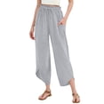 thumbnail image 3 of UACY Girls Pants Linen Summer Casual Capri Pant Drawstring Elastic High Waist Lounge Wide Leg Cropped Trouser with Pockets (Light Ashy, 12-13 Years), 3 of 9