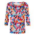 thumbnail image 4 of Penkiiy Chemises de la Saint-Valentin pour Femmes Manches 3/4 Col Rond Blouses Décontractées Imprimé Mignon Tuniques Tops 2025 4TG Multicolore, 4 of 5