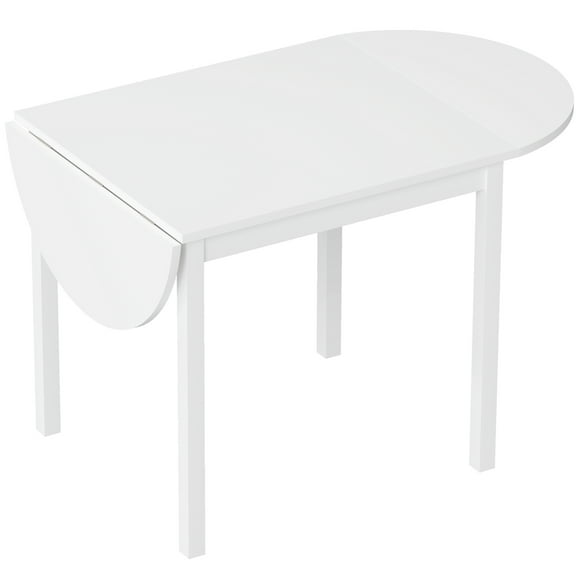 HOMCOM White Solid Pinewood Drop-Leaf Dining Table - Expandable Kitchen & Dining Table for Small Spaces, Seats 4-6, 55.1" W x 29.5" H