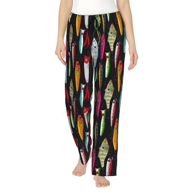 Fotbe Colorful Fishing Lures Pantalones de Pijama para Mujer, Pantalones de Dormir, Pantalones Pj con Cordón y Bolsillos-Medium