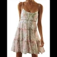 thumbnail image 2 of Vestido Bohemio Floral de Verano 2025 para Mujer, Corto, Sin Mangas, con Volantes y Tirantes Finos. Rosa Verde M, 2 of 10