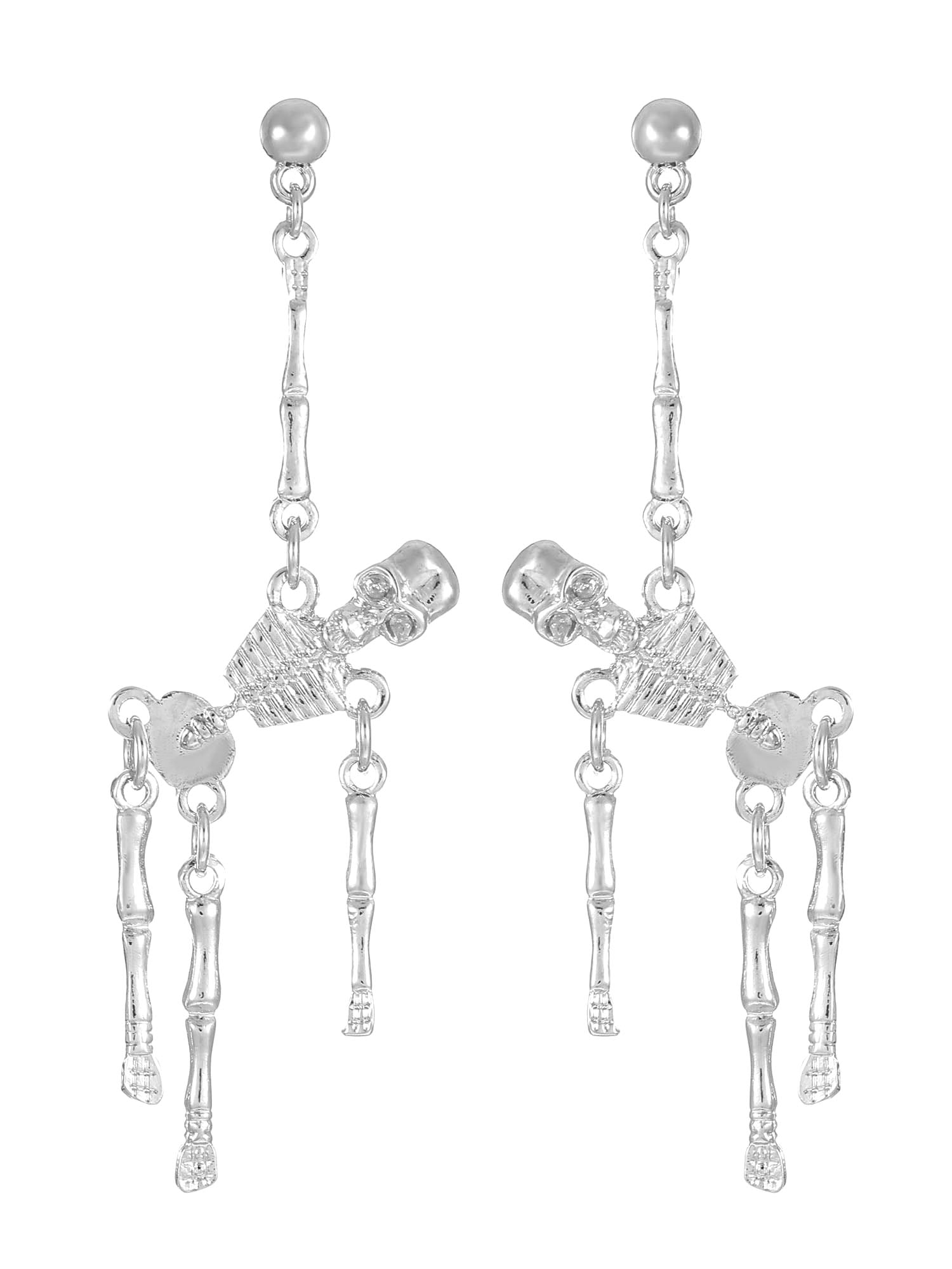 Way to Celebrate Skeleton Halloween Silver Dangle Earrings, 1 Pair