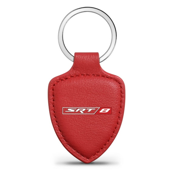 iPick Image for Dodge SRT-8 Logo Soft Real Red Leather Shield-Style Key Chain, Official Licensed