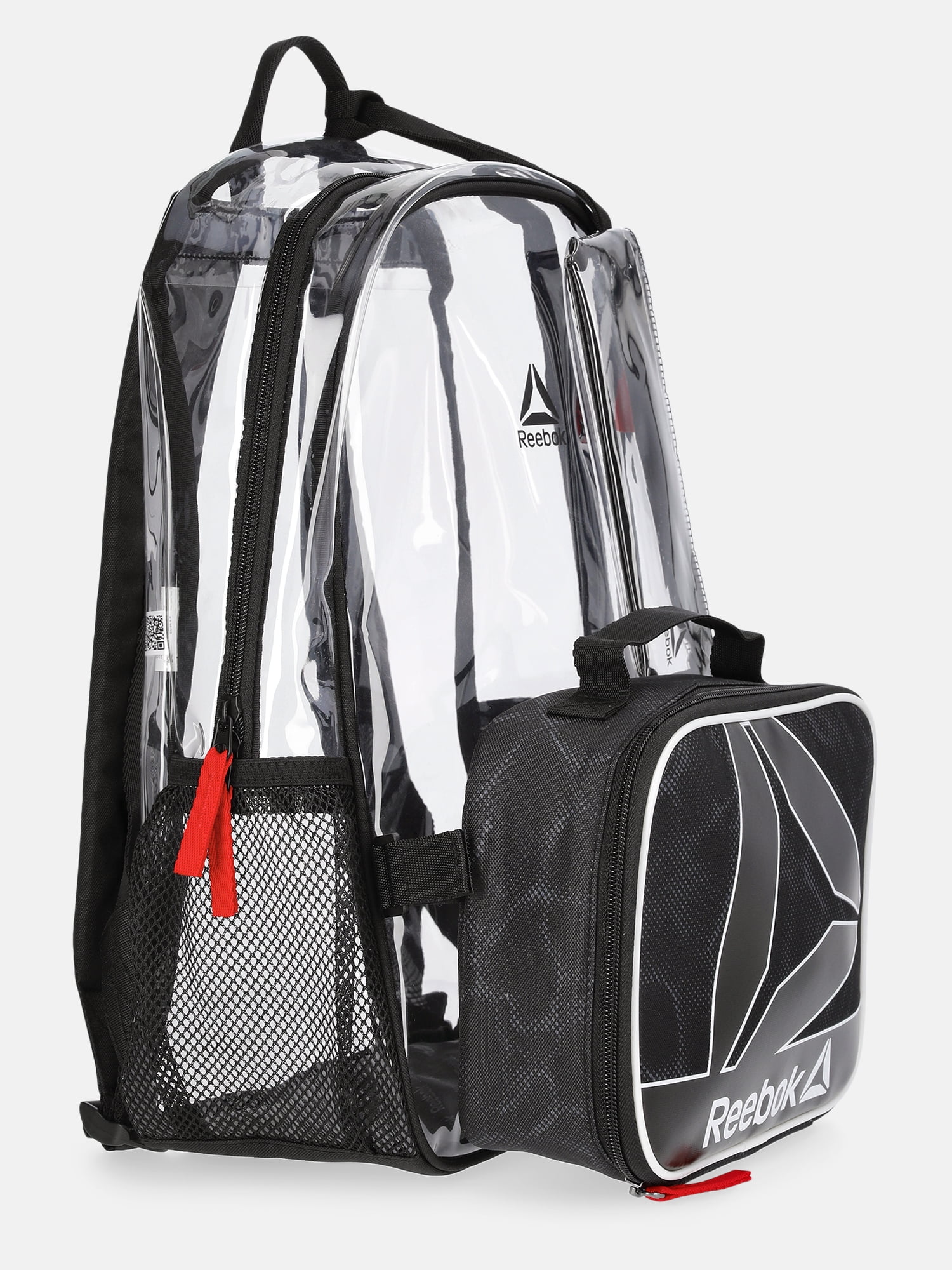 Reebok Kids' Dana17" Clear Backpack, Lunch Bag and Pencil Case Set, 3-Piece, Black
