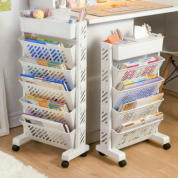 Rotating 6-Layer Plastic Bookshelf with Large Capacity and Removable Design