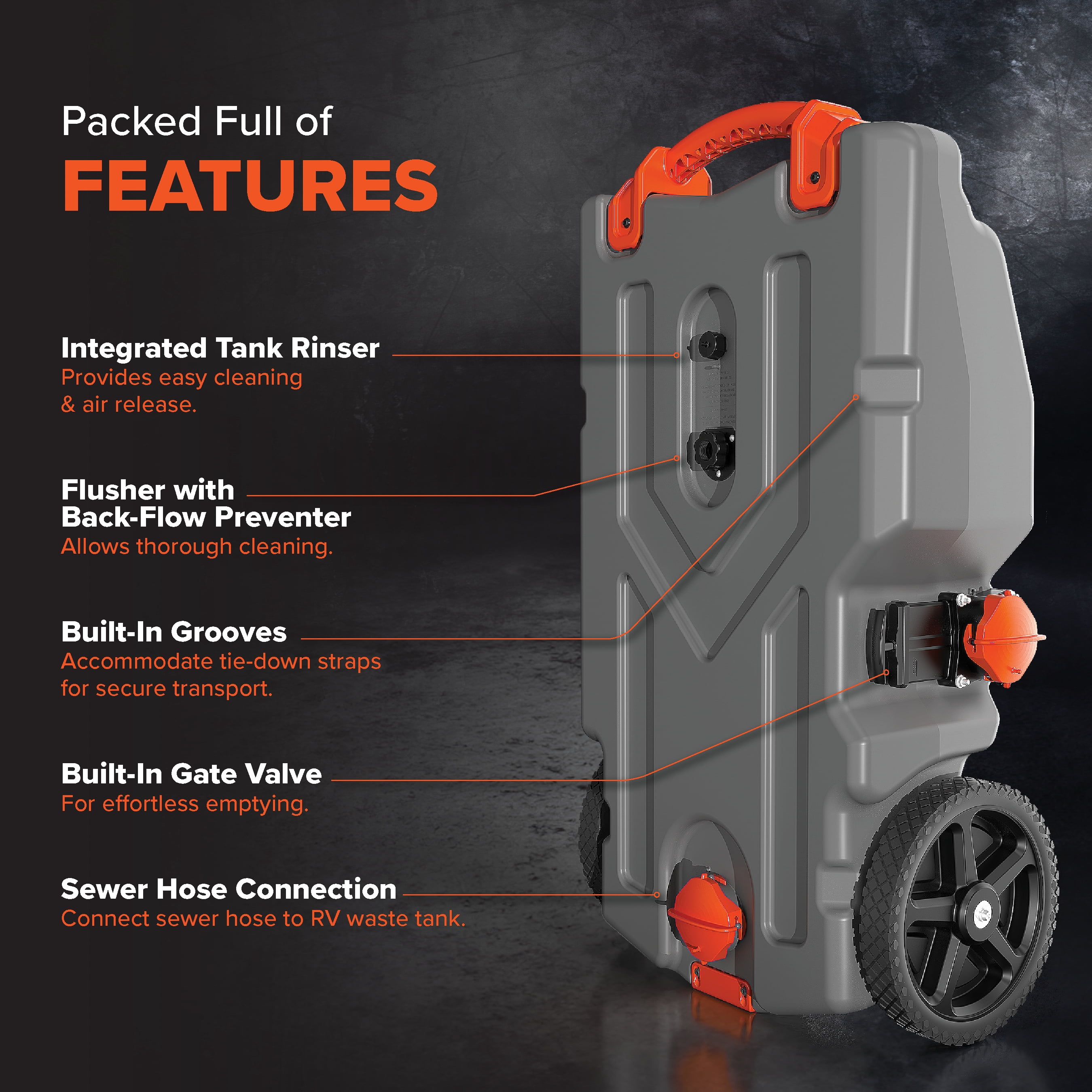 (2 pack) Camco Rhino 36-Gallon Portable RV Tote Tank - Oversized Wheels, Steel Tow Adapter - Gray (39006)