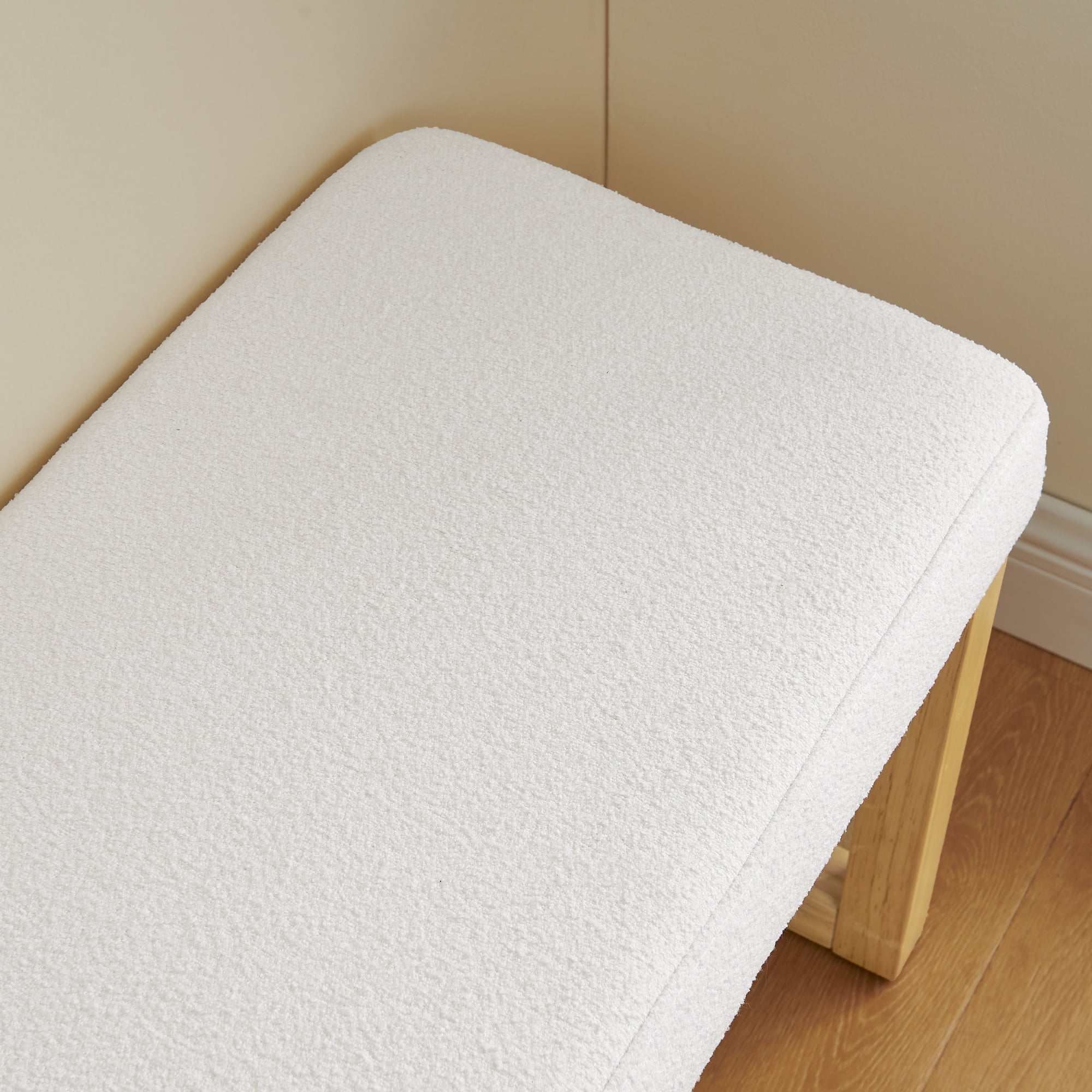 Bench, Entryway Bench, Shoe Storage Stool with Solid Wood Frame, Soft Loop Yarn Cushion and Modern Design, for Hallway Mudroom, Beige